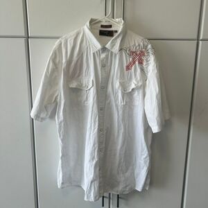 Danesi Mens XXL White Cotton Short Sleeve Cross Embroidered Western Snap Shirt